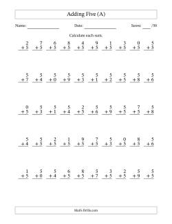 Adding Five With The Other Addend From 0 to 9 – 50 Questions