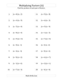 Multiplying Factors of Quadratic Expressions with x Coefficients of 1