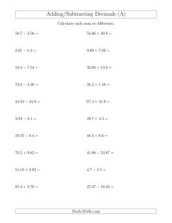 Adding and Subtracting Decimals With Up to Two Places Before and After the Decimal