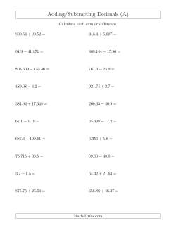 Adding and Subtracting Decimals With Up to Three Places Before and After the Decimal