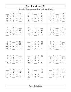 Multiplication and Division Relationships with Products to 100