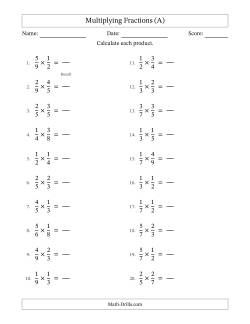 Multiplying Two Proper Fractions with No Simplification (Fillable)