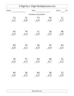 Multiplying 2-Digit by 1-Digit Numbers